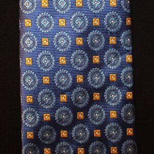 ROBERT TALBOTT Carmel Best of Class 100% Silk Necktie Handsewn in USA Blue Gold